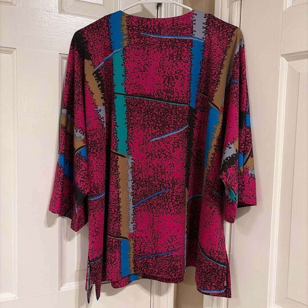 Topnotch Vintage 80s Abstract Graphic Print Keyhole Neck Blouse Top - Picture 2 of 6